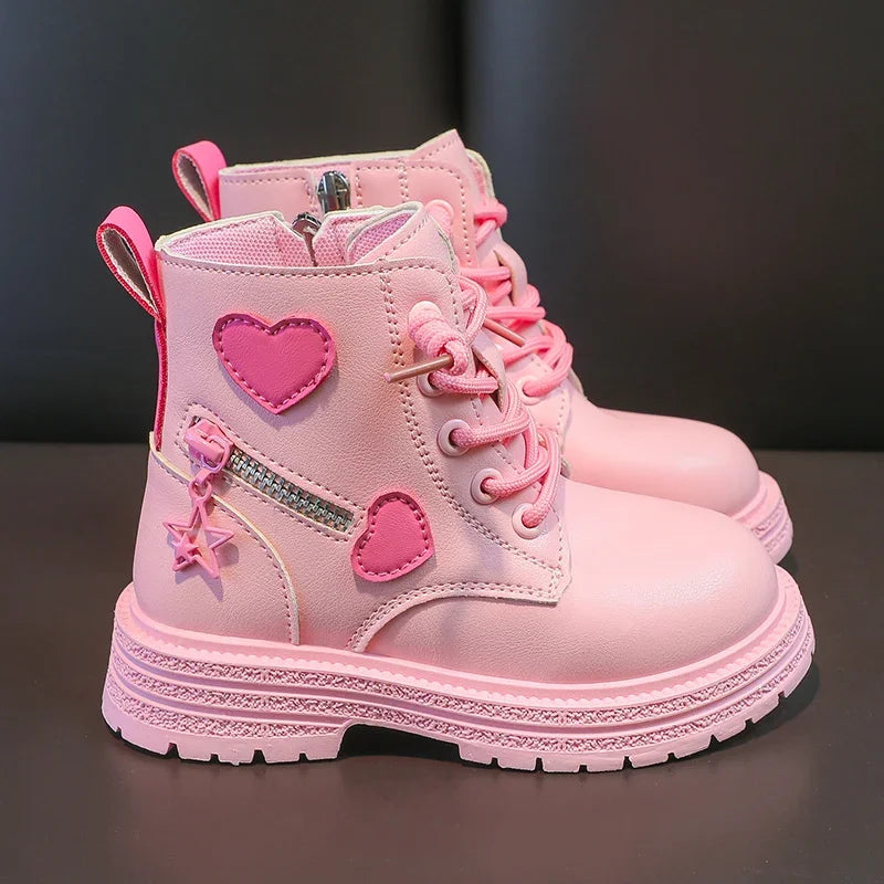 Bota Infantil Feminina em Couro PinkHeart