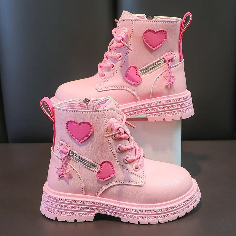 Bota Infantil Feminina em Couro PinkHeart